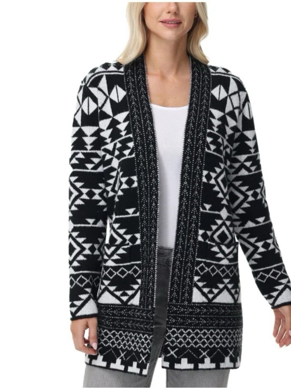 NWT Frye Black White Southwestern Long Sleeve Cardigan Size XL